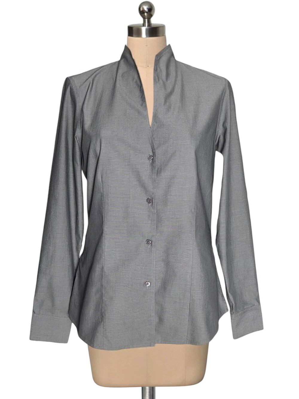 Orvis Beautifully Tailored Wrinkle Free Gunmetal Grey Button Front Blouse Top 10